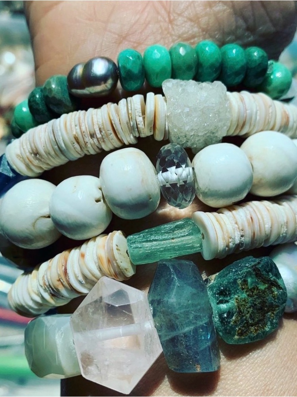 Handmade Turquoise & White Beaded Layering Bracelet Set - by @yoyolazarus